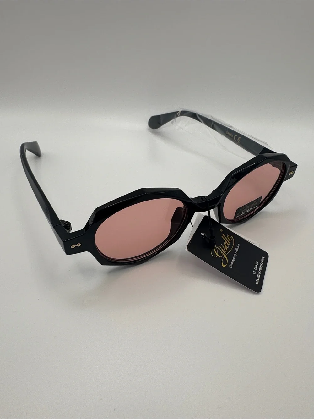 Black Frame Sunglasses with Pink Lenses -